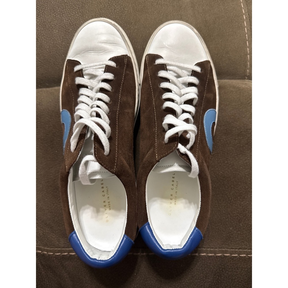 Oliver Cabell Low 1 Brown Suede White Leather Sneakers Blue Accents Mens 42